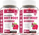 (2 Pack) Beet Root Gummies - Nitric Oxide Booster Supplements for Men & Women with Beetroot, L-Citrulline & L-Arginine - Heart, Muscle & Circulation Support - Sugar Free, Vegan, Mixed Berry Flavor