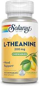 SOLARAY L Theanine 200mg, Συμπλήρωμα Υποστήριξης Mood με Βιταμίνη B6 - Ηρεμητική Υποστήριξη Κατά τη διάρκεια του περιστασιακού στρες - Φυσικό άρωμα λεμόνι Lime - 60-Ημέρα Εγγύηση, Εργαστήριο Επαληθευμένο - 30 Μερίδες, 30 Μασώμενα