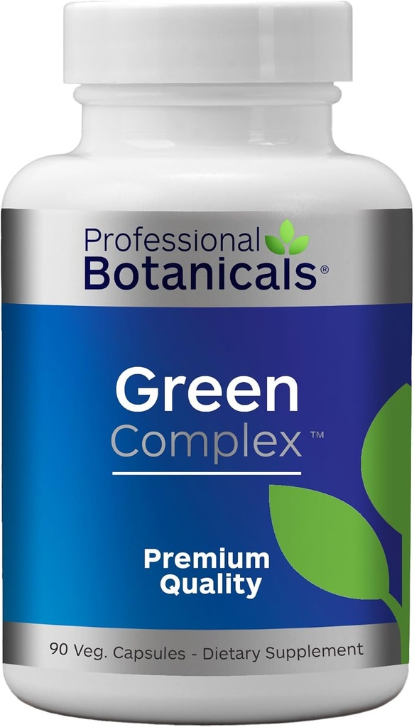 Professional Botanicals Green Complex - Vegan Non GMO Organic Spirulina Algae, Organic Barley Grass Eleuthero, Cordyceps, Rhodiola Rosea, Reishi, Ashwagandha Superfood Supplement - 90 Vegetarian Caps