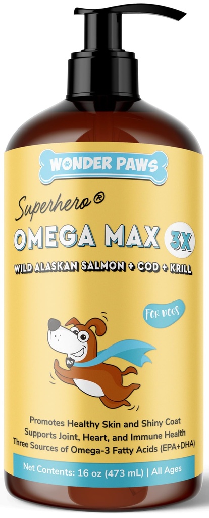 Fish Oil Wonder Paws για σκύλους - Ωμέγα 3 για σκύλους από την Αλάσκα Σολομός, Cod & Krill Oil - EPA DHA λιπαρά οξέα - Λιγότερη χύτευση & φαγούρα - Δέρμα, κοινή, ανοσοποιητική & καρδιακή υγεία - συμπλήρωμα υγρού (16 oz)