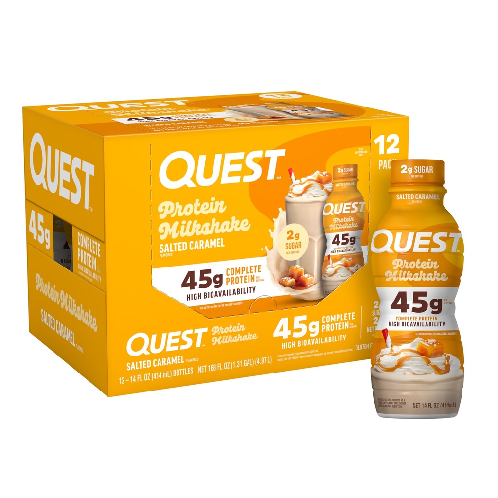 Quest Nutrition Salted Caramel Flavored High Protein Shake, 45g Protein, 2g Sugar, 2g Net Carbs, Ready to Drink, Gluten Free, 12 Count