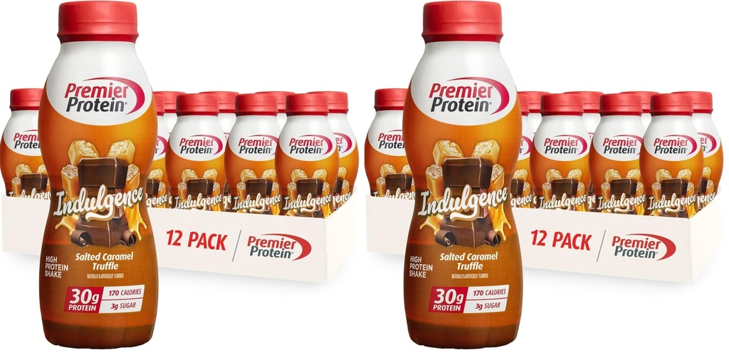 Premier Protein Shake INDULGENCE, Salted Caramel Truffle, 30g Protein, 170 Calories, 3g Sugar, 11.5 fl oz (Packaging May Vary), (Pack of 24)