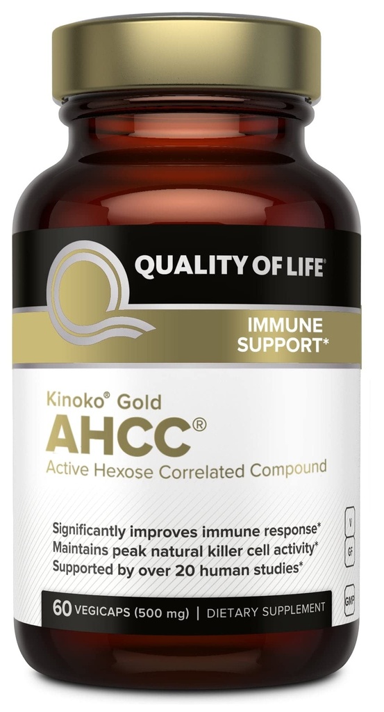 Quality Of Life AHCC - Kinoko Gold 500 mg - 60 VegiCaps (Pack of 2)