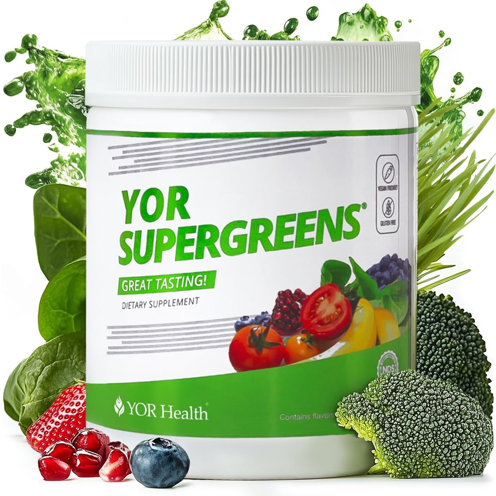 YOR SUPERGREENS - Green Powder, High Antioxidants, Great Tasting, Energy & Performance, Digestion, Skin Health, Immunity Support, Spirulina, Chlorella, Probiotics, Natural Flavor, No Sugar Added