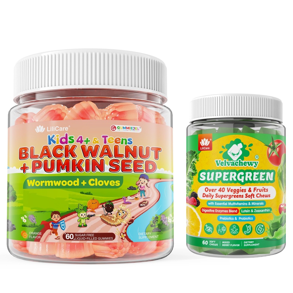 LILICARE 1Pack para Cleanse Gummies for Kids & Teens + Greens Gummies for Picky Teens & Adults