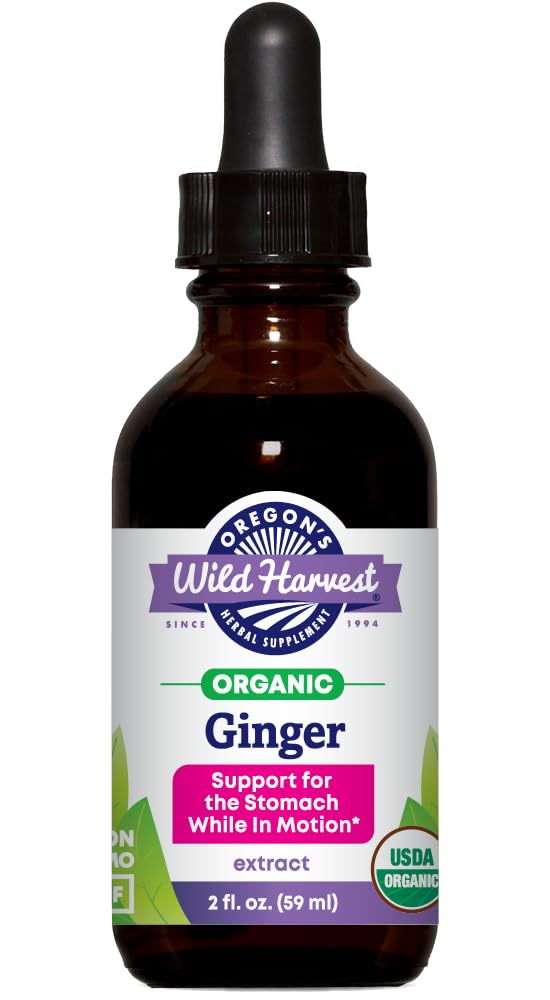 Oregon's Wild Harvest Ginger Organic Extract – 2oz Alcohol Liquid Herbal Supplement – USDA Organic, Non-GMO, Vegan, Gluten-Free – Digestion & Motion Support