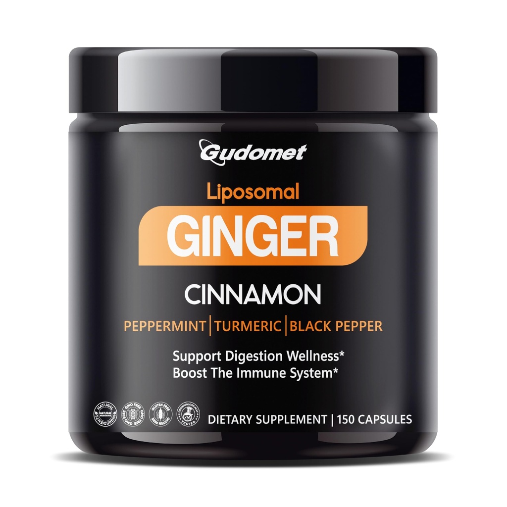 Liposomal Ginger with Cinnamon, Peppermint, Turmeric & Black Pepper – Supports Digestive Wellness & Immune Health -150 Capsules