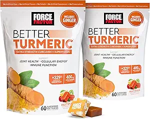 Force Factor Better Turmeric Joint Support Supplement for Extra Strength Joint Health, Featuring HydroCurc Turmeric Curcumin with Black Pepper for Superior Absorption, Fruit Splash, 120 Soft Chews