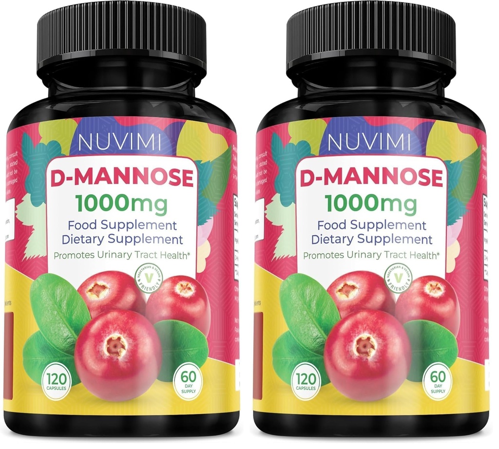 D Mannose 120 Capsules - 1000 mg per Dose - Dietary Supplement Helps Promote Urinary Tract Health - Natural Vegan UTI Defense (Pack of 2)