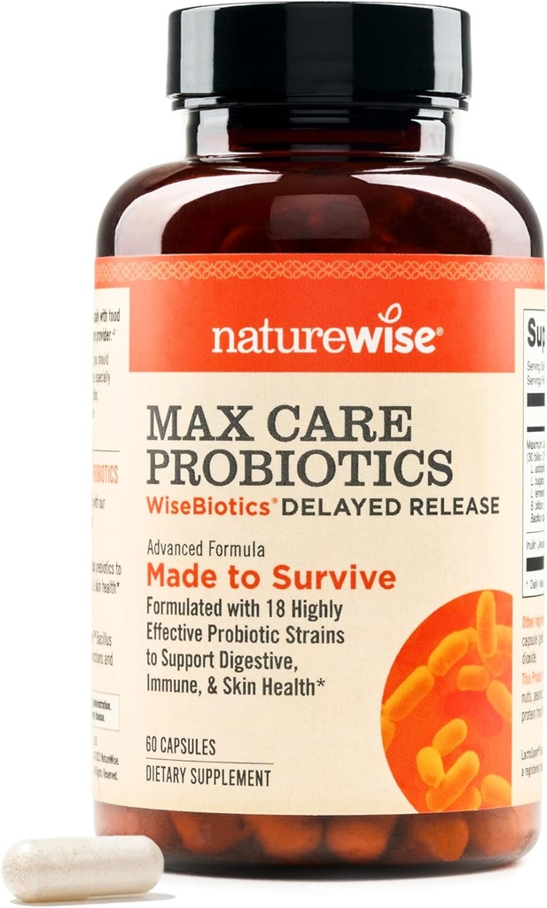 NatureWise Max Probiotics for Women & Men - 30 Billion CFU 18 Strains With Prebiotics - For Gut & Digestive Health - Καθυστερημένες κάψουλες, Χωρίς γλουτένη - 60 κάψουλες[2-Month Supply]