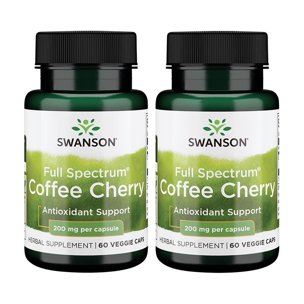 Swanson Full Spectrum Coffee Cherry - Antioxidant Support - Cognitive Supplement - Offers Cellular Protection with High ORAC* - Gluten Free & Non-GMO - 60 Veggie Capsules (2 Pack)