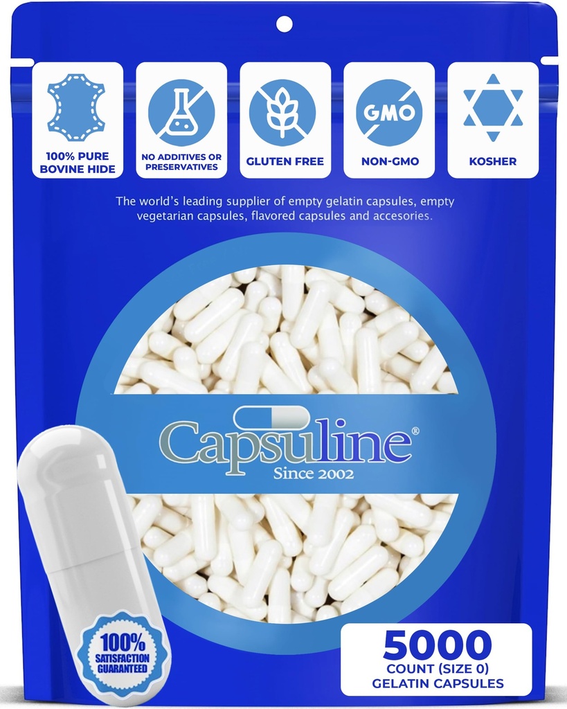 Capsuline Χρώμα μεγέθους 0 Κενό Ζελατίνη κάψουλες Λευκό / Λευκό 5000 Count 