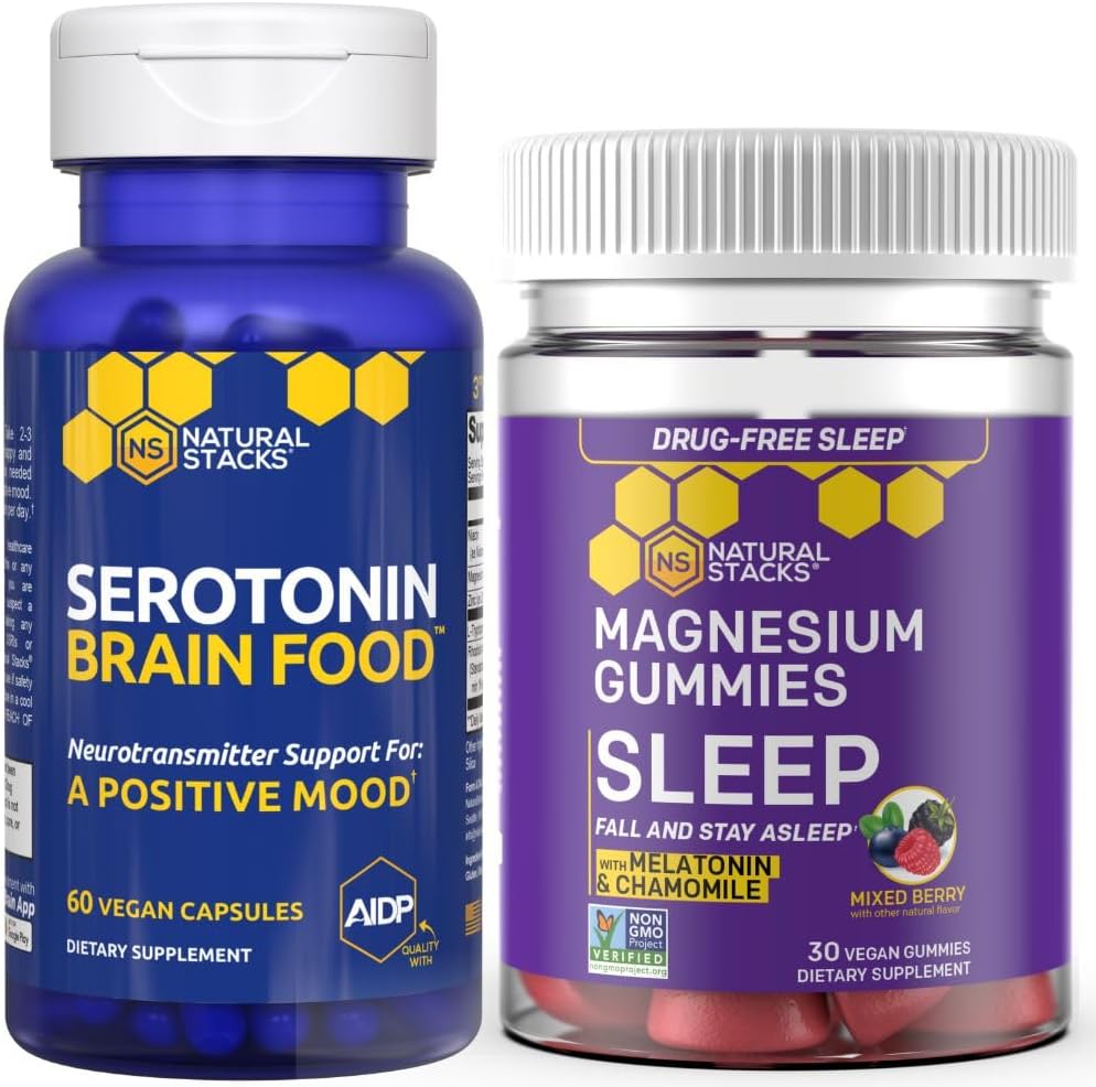 ΦΥΣΙΚΑ ΣΤΑΚΙΑ Ύπνος Μαγνήσιο Gummies + Σεροτονίνη Brain Food Bundle - Υποστηρίζει την ποιότητα ύπνου & θετική διάθεση* - 90 Σύνολο κομμάτια