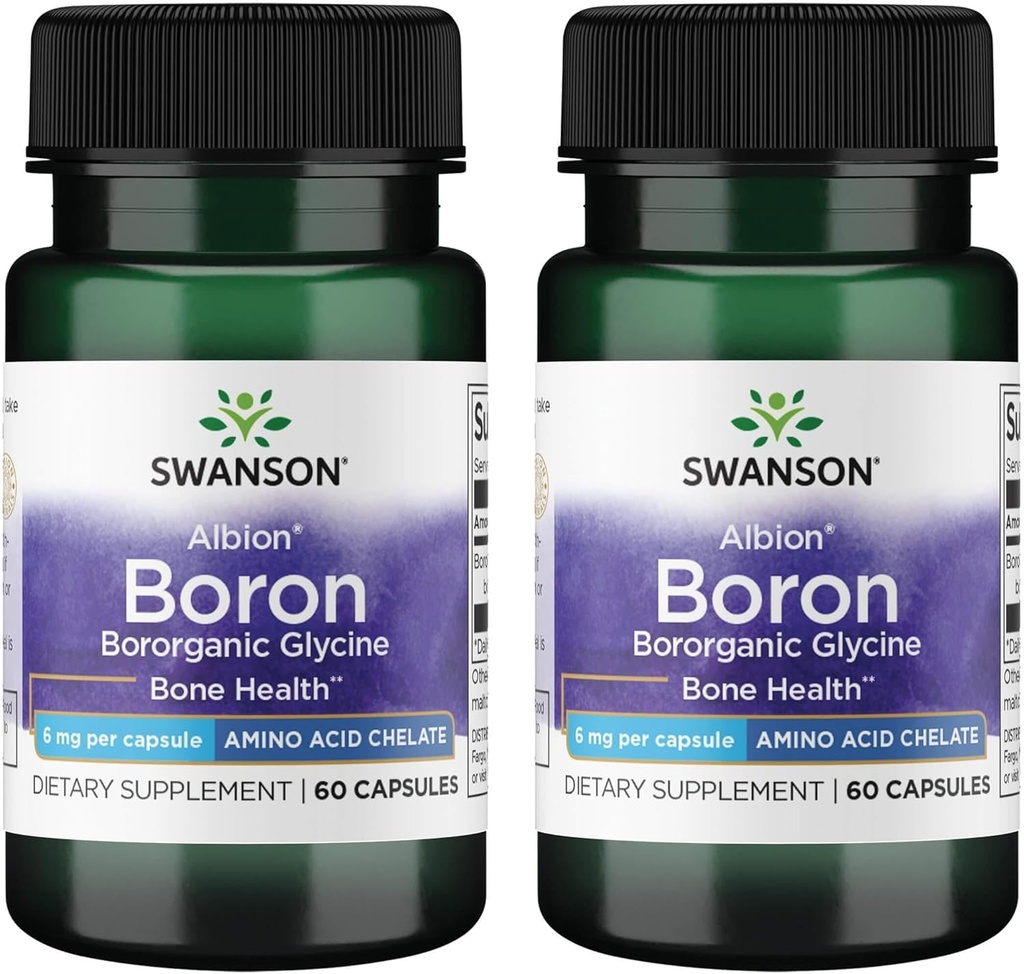 Swanson Boron from Albion - Boroganic Glycine Supplement Supporting Joint Health & Bone Health - High Absorption Formula May Support Overall Balance - (60 Capsules, 6mg Each) (2 Pack)