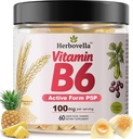 Vitamin B6 Gummies 100mg, Vitamin B6 Supplement P5P for Energy & Nervous System, Sugar Free, Vegan, 60 Liquid-Filled Gummies.