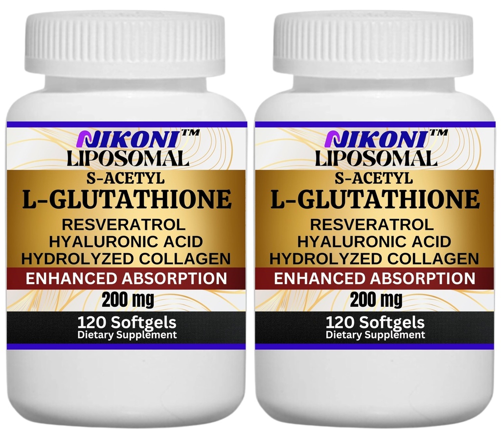 Nikoni Liposomal S-Acetyl L-Glutathione Resveratrol, Hyaluronic Acid & Collagen 500 mg-240 Softgels
