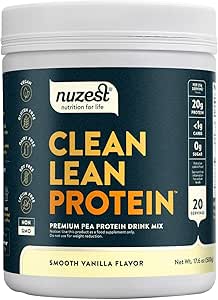 Nuzest - Pea Protein Powder - Clean Lean Protein, Premium Vegan Plant Based, Dairy Free, Gluten Free, GMO Free, Naturally Sweetened Protein Shake, Smooth Vanilla, 20 Servings, 1.1 lb