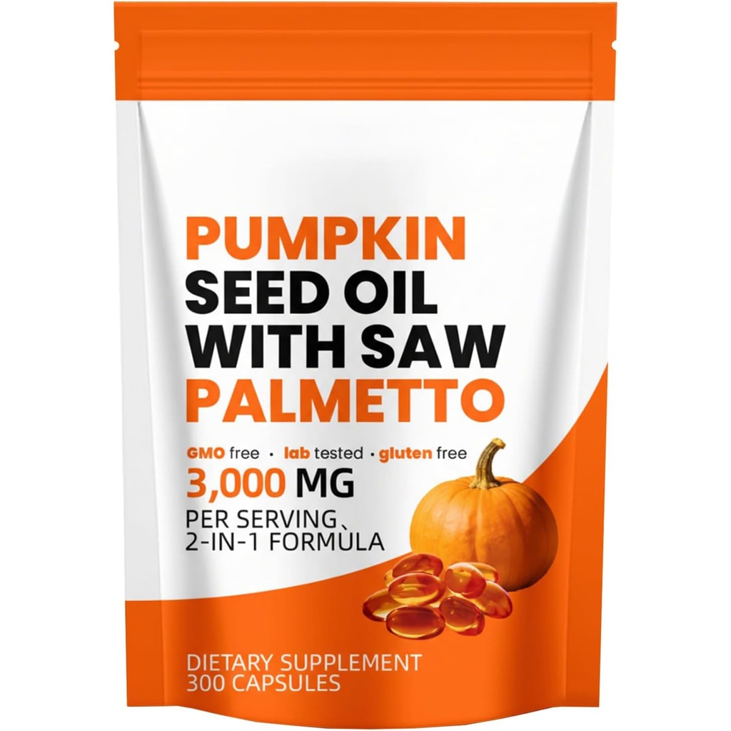 Pumpkin Seed Oil Capsules with Saw Palmetto – 3000mg Cold-Pressed Virgin Oil – Supports Hair Growth, Prostate, Bladder & Urinary Health, Immune Wellness – 150 Softgels