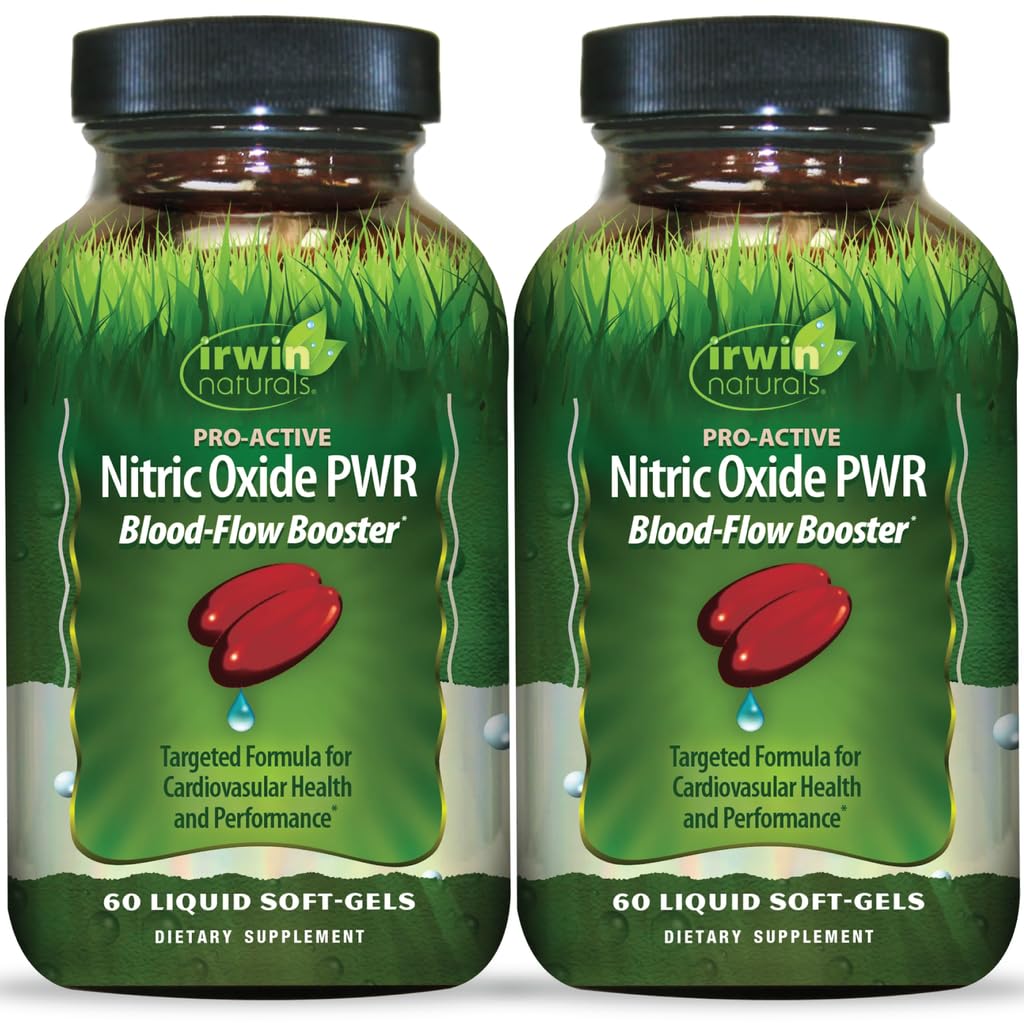 Irwin Naturals Pro-Active Nitric Oxide PWR - Blood-Flow Booster with L-Citrulline Beet Root & Red Spinach - Supports Cardiovascular and Physical Performance Supplements - 60 Liquid Soft-Gels (2 Pack)