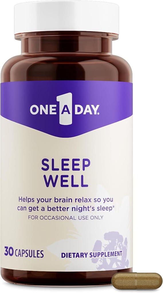One A Day Sleep Supplement - Συμπληρώματα ύπνου για ενήλικες, Υποστήριξη ύπνου με πασίσφαιρο και μελατονίνη, Υποστήριξη ύπνου με ύπνο Καλά, 30 κάψουλες