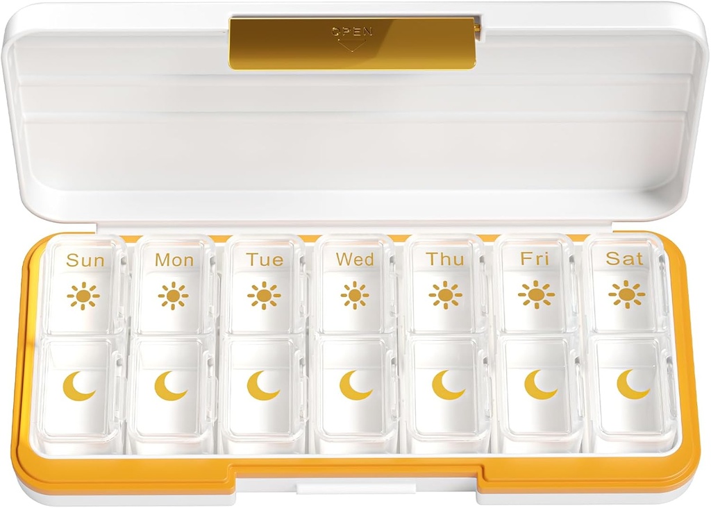 Zoksi Am Pm Pill Organizer 7 Ημέρα, Weekly Pill Box 2 φορές την ημέρα, Medicine Pill Organizer with Separate Compartment, Travel Pill Case Dispenser Φορητό για βιταμίνες, ιχθυέλαια, φάρμακα (Λευκά)