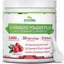 Zazzee D-Mannose Powder Plus, 2000 mg, 30 Servings, Plus 5 Billion CFU Probiotics and Pure Cranberry Juice Extract, Certified Kosher, Free Scoop, 2.98 oz, Urinary Tract Support, Non-GMO, All-Natural