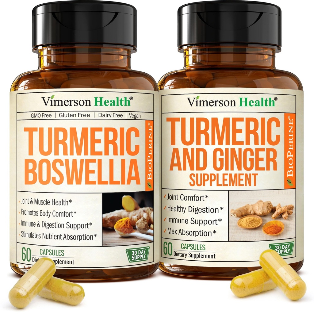 Turmeric Supplement Bundle – 2-Pack Organic Turmeric Curcumin Supplement with 95% Curcuminoids + 65% Boswellia Extract, Ginger Root & Black Pepper (BioPerine) – High Absorption – 2 x 60 Vegan Capsules