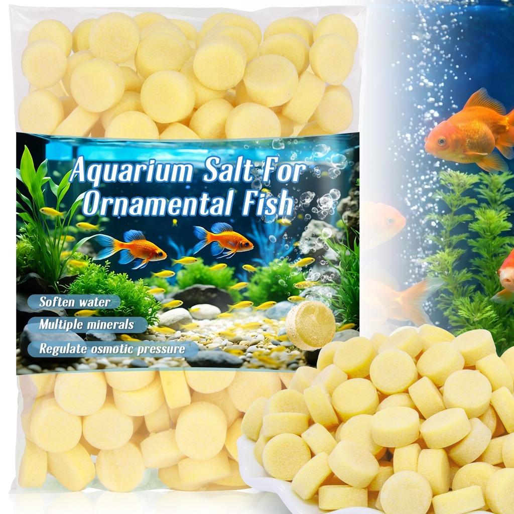 MAQIHAN 150 Tablets Aquarium Salt Freshwater - Salt for Aquarium, Fish Tank Salt, Pond Salt Tablets Natural Mineral Sea Salt Formula for Freshwater Fish, Koi Pond, Goldfish & Betta Tank Water Care