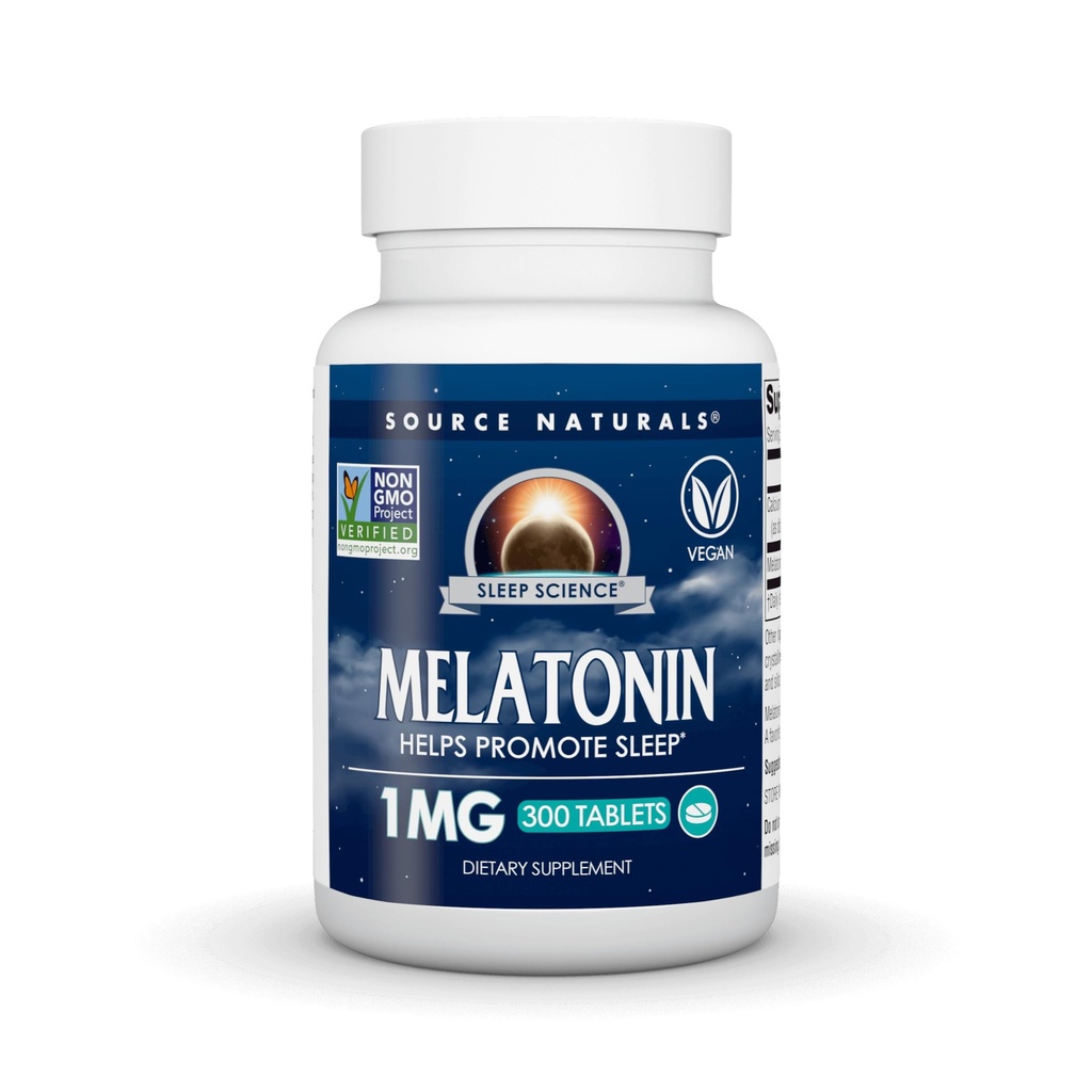 Source Naturals Sleep Science Melatonin, Non-GMO Validated, Helps Promote Sleep* - 1 mg - 300 VeganTablets