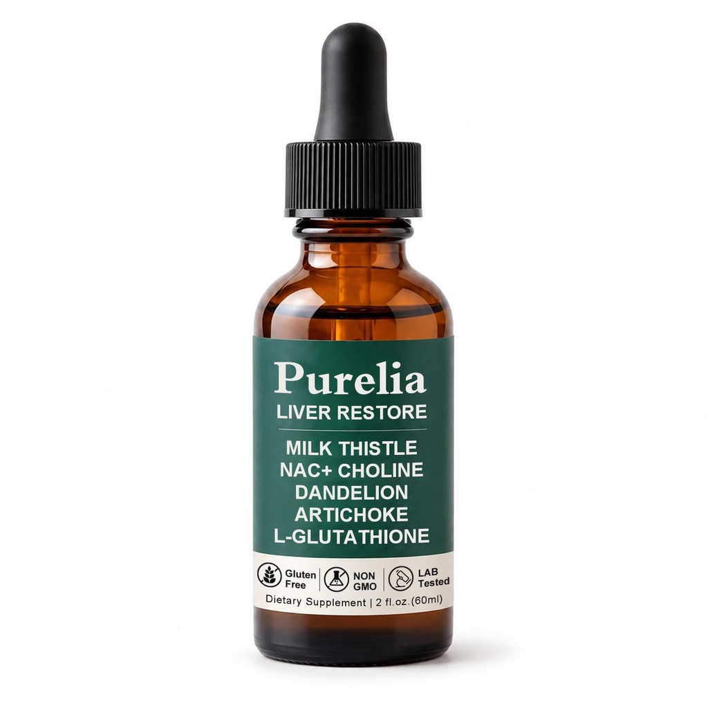 Purelia Liver Restore, Complete Liver Support Drops, Boostsenergy &Metabolism, 60ml/2.02floz