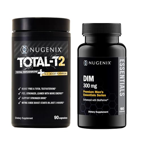 Nugenix Total-T2 Testosterone Booster for Men + Essentials DIM Supplement 305mg - Bundle