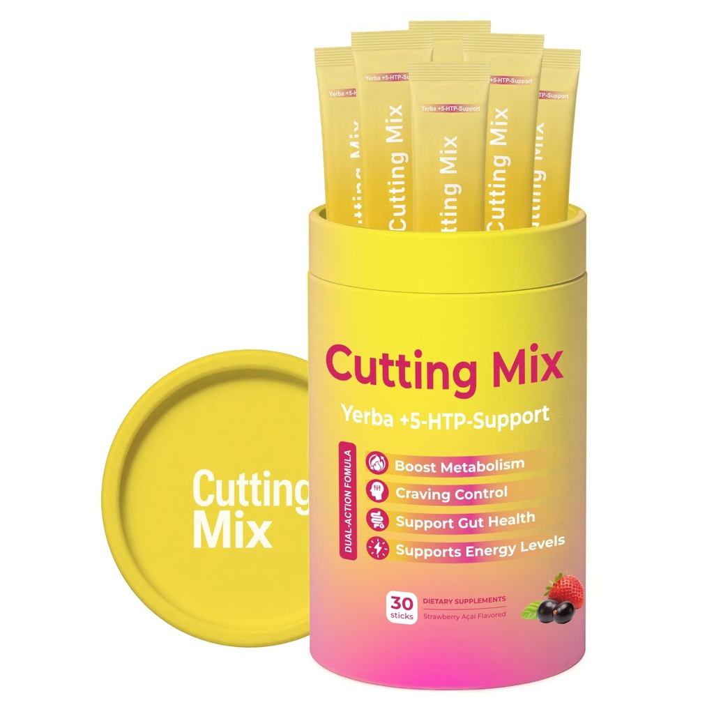 Cutting Drink Mix – Supports Digestive Health, Satiety, and Natural Energy with 5-HTP, Berberine, Cinnamon, Chromium, Yerba Mate, FOS - Strawberry Açaí Flavor - 30 Servings