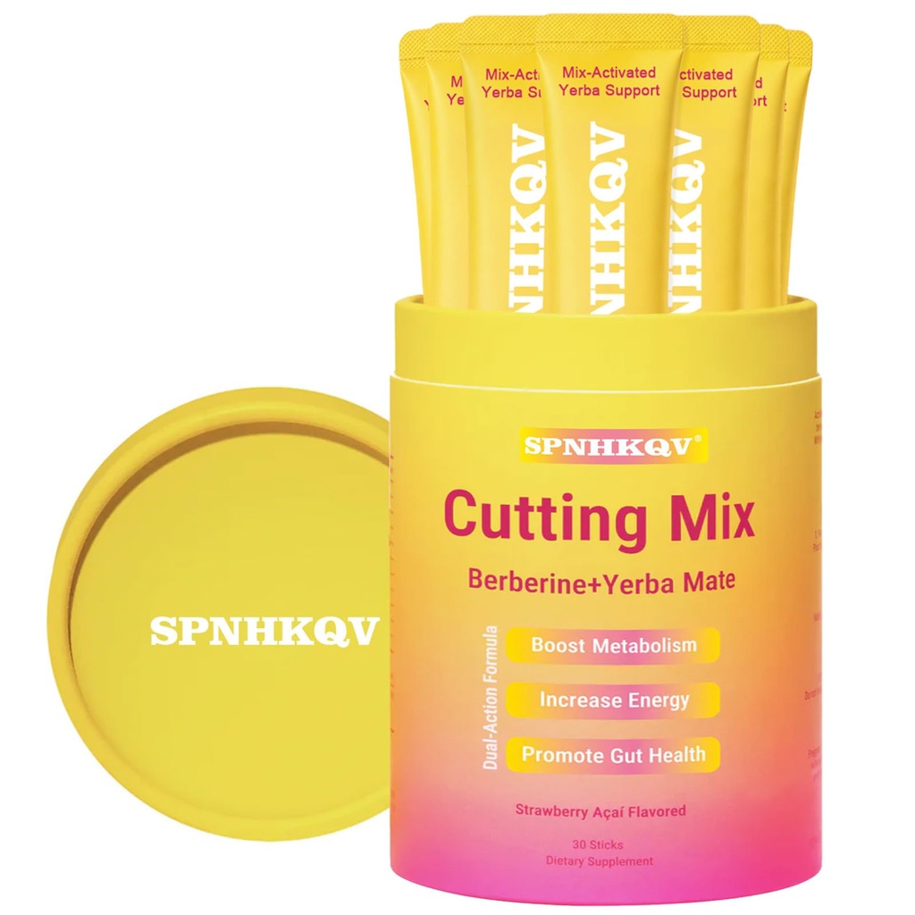 SPNHKQV Cutting Mix Berberine + Yerba Mate, Strawberry Açaí Blend, 30 Stick Packs, Vegan Dietary Supplement Drink Mix with Chromium, 5-HTP, Magnesium & FOS for Metabolism and Energy Support