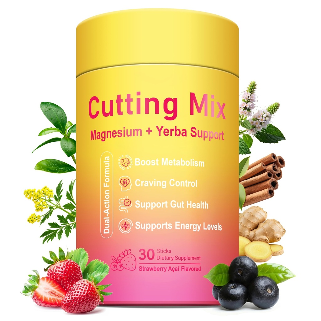 Cutting Drink Mix – Berberine, 5-HTP, Yerba Mate & Magnesium, FOS | Supports Satiety Signaling, Energy & Gut Health | Strawberry Açaí Flavor – 30 Servings