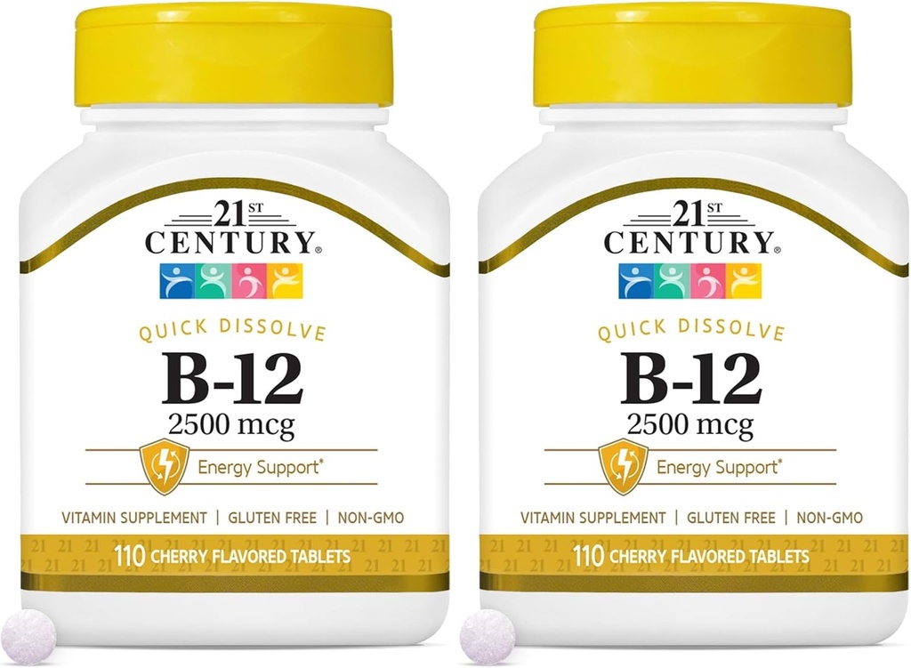 21ος αιώνας B 12 2500 mcg Υπογλώσσια δισκία, 110 κόμης (πακέτο του 2)