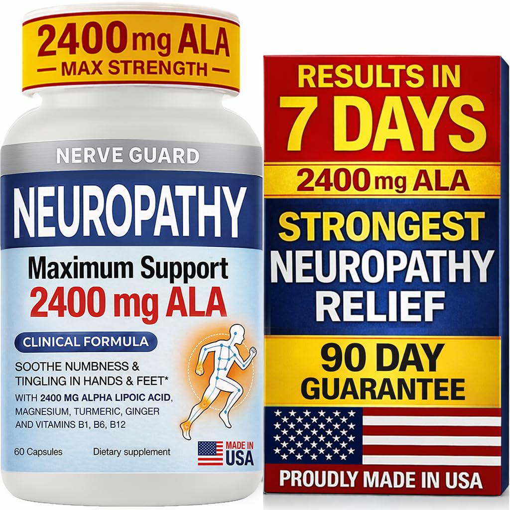 Neuropathy Supplement with 2400 mg Alpha Lipoic Acid – Maximum Strength Nerve Support to Reduce Nerve Discomfort in Feet, Hands & Legs – 2400mg ALA, Vitamins B12 B6 & B1, Magnesium, Turmeric