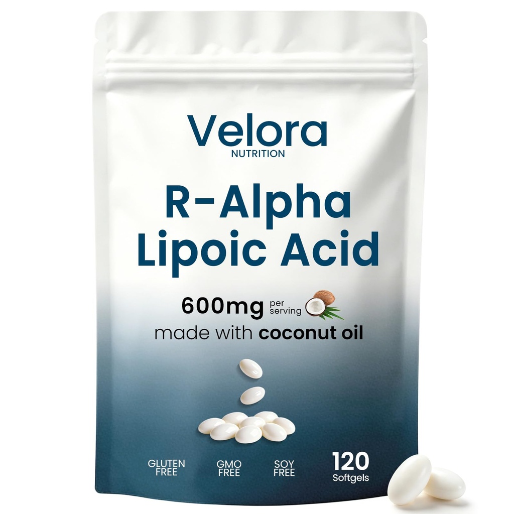 R-Alpha Lipoic Acid, R Alpha Lipoic Acid 600mg for Neuropathy with Coconut Oil | Non-GMO, Gluten Free, Vegan – 120 Softgels (1 Bag)