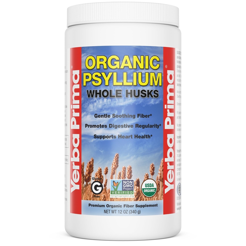 Yerba Prima Organic Psyllium Whole Husks 12 oz - Φυσικό συμπλήρωμα ινών διατροφής, μη ΓΤΟ, χωρίς γλουτένη, Keto και Vegan φιλικό για την υποστήριξη της κανονικότητας, χωρίς γεύση