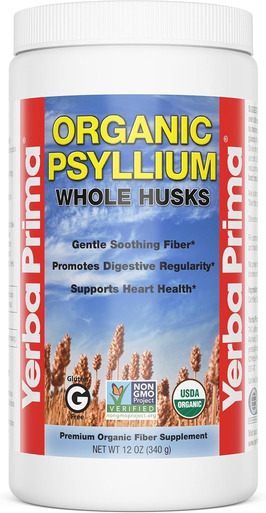 Yerba Prima Organic Psyllium Whole Husks 12 oz - Φυσικό συμπλήρωμα ινών διατροφής, μη ΓΤΟ, χωρίς γλουτένη, Keto και Vegan φιλικό για την υποστήριξη της κανονικότητας, χωρίς γεύση