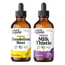 Wild & Organic Dandelion Root Tincture & Milk Thistle Tincture 4 fl oz - Liver Cleanse Detox Support - Dandelion Root Extract Drops - Milk Thistle Supplement - No Sugar & Alcohol
