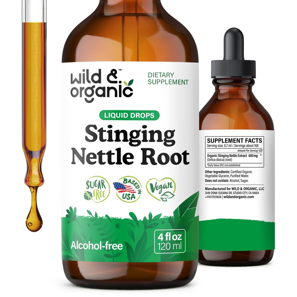 Άγρια & οργανική ψηφιδωτή ψηφίδα - Stinging Nettle Root Extract σταγόνες για άνδρες & γυναίκες - Υγρή Urtica Dioica συμπλήρωμα - Vegan, ζάχαρη & αλκοόλ-ελεύθερο - 4 fl oz
