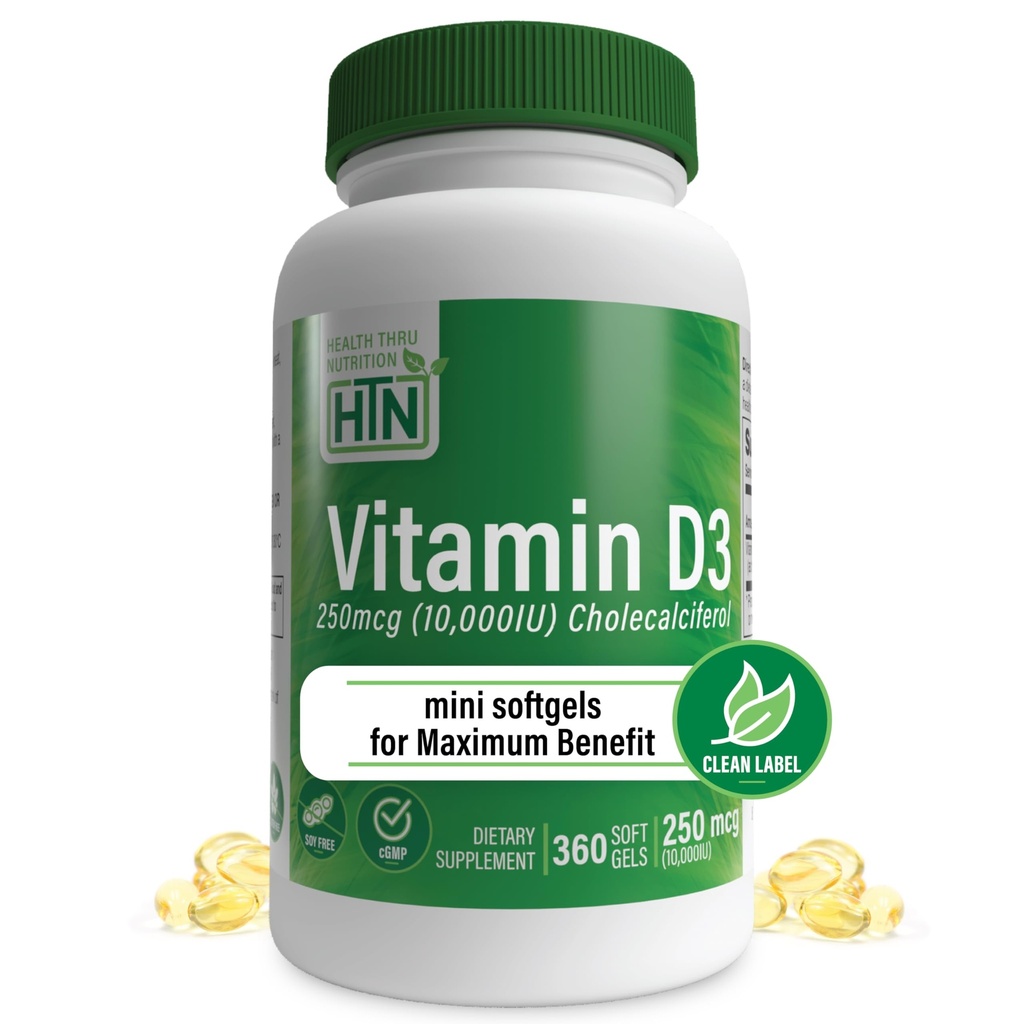 Υγεία Θρου Διατροφή Βιταμίνη D3 10.000iu 360 Mini Softgels για την μέγιστη παροχή Έτος  Βαθμός Βιολογικής Υποστήριξης Υγείας EVOO