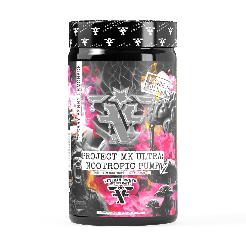 Project MK Ultra V2 Pre-Workout, Non-Stimulant, Caffeine-Free Pump and Hydration Formula, Stackable Nootropic Support, Cherry Berry Lemonade