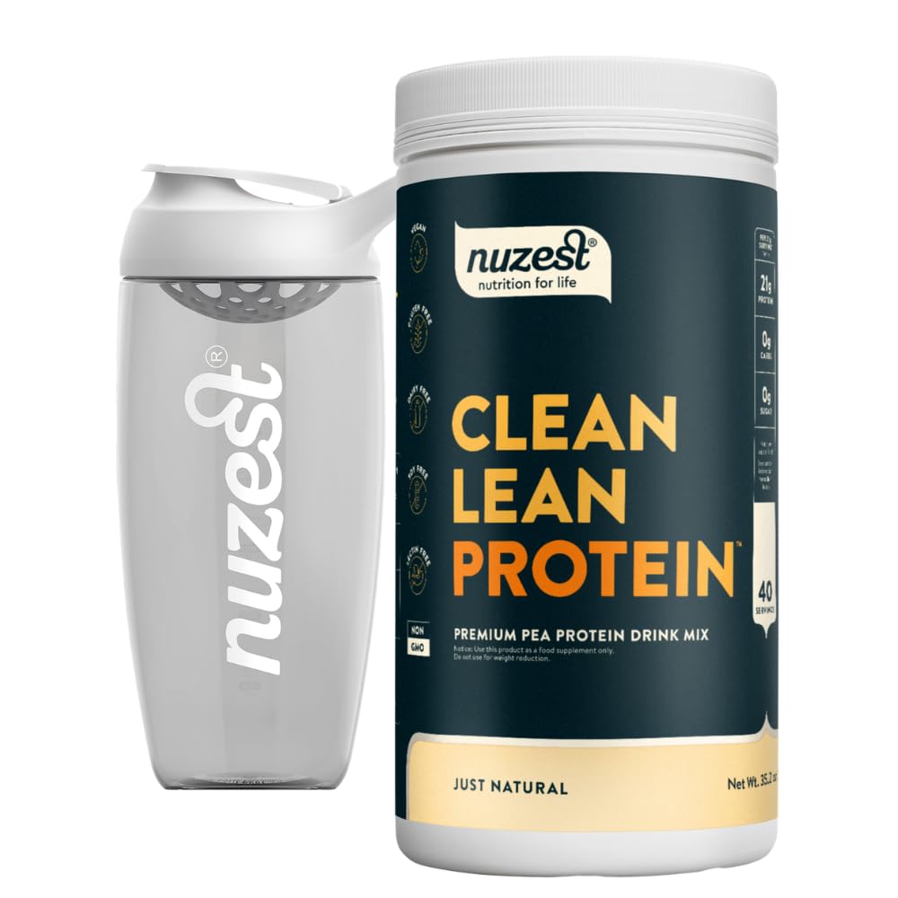 Nuzest Vegan Pea Protein Powder - Clean Lean Protein 40 Servings 20g Protein, Unflavoured Protein Shake Mix + Sports Shaker Bottle 24oz