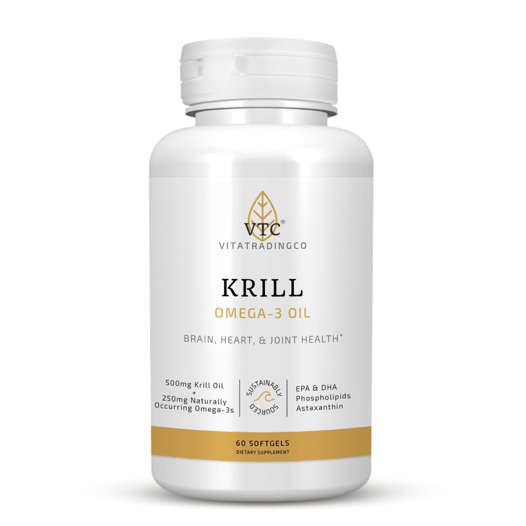 VTC VitaTradingCo. Krill Omega-3 Oil Supplement | 100mg Pure Antarctic Neptune Krill Oil (NKO) | EPA & DHA Astaxanthin | Brain, Heart, Joint & Eye Support | 60 Softgels