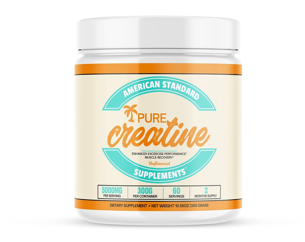 American Standard Συμπληρώματα Pure Creatine Monohydrate Micronized Powder - Micronized Creatine Monohydrate Powder - Unflaved - 5000mg per Serving - 60 Μερίδες (300g)