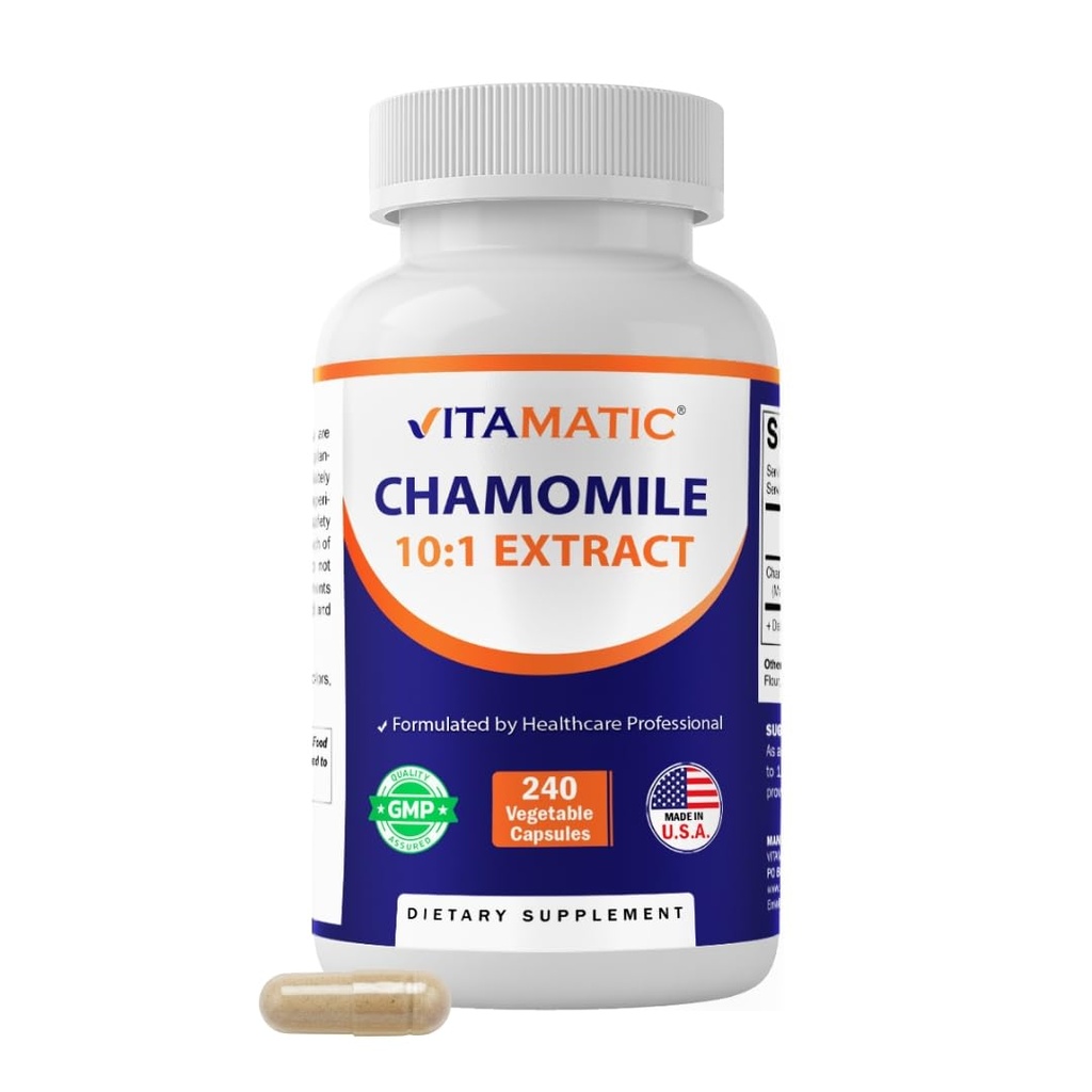 Vitamatic Chamomile 250 mg Capsules – Concentrated Herbal Supplement – Vegetarian, Non-GMO, Gluten-Free – 240 Count