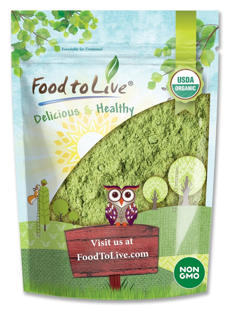 Food to Live Organic SuperGrass Powder Blend – Mixed Alfalfa, Barley Grass, and Wheatgrass Powders. Non-GMO, Pure Superfood, Vegan, Kosher, Bulk. Mixes Well. Perfect for Smoothies, and Shakes