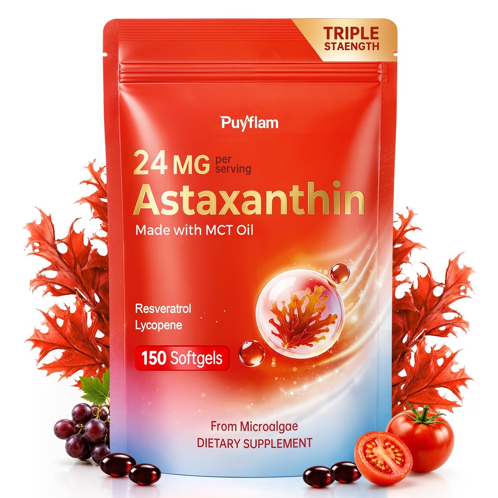 Astaxanthin 24mg with Resveratrol & Lycopene, 3-in-1 Liposome Antioxidant Complex with MCT Oil for Skin, Eye, Heart, Immune & Healthy Aging Support | Non-GMO, Gluten Free,No Soy-150 Softgels