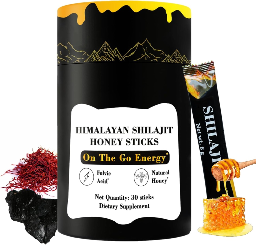 Χειμαλαΐων Καθαρό Θρεπτικό Μέλι Shilajit Sticks Gold- Saffron, Μέλι - 75% Fulvic Acid, 85+ Trace Minerals - για άνδρες Γυναίκες - 30 Sticks(Shilajit Honey 30 Sticks)